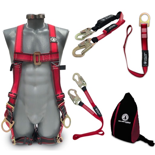 [K-P2] Kit para caídas modelo KP2 (arnés PC100K-P2, amortiguador SAW18, cable LR30018, punto fijo PF009 y maleta MPE-03) marca Golden Eagle 