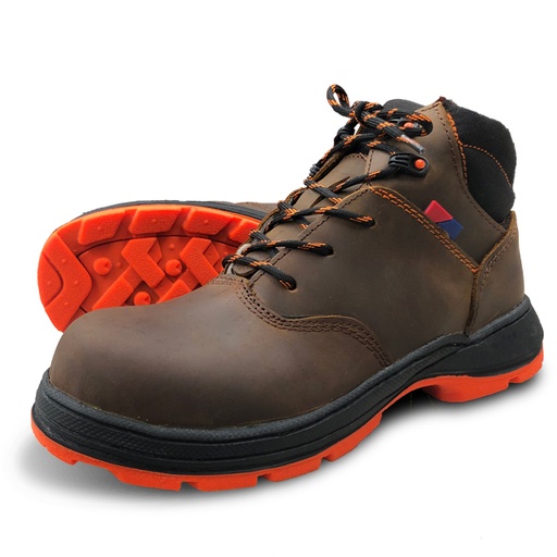Zapato de seguridad de piel Café casco de poliamida suela Naranja hule modelo 1101 *últimos pares* 